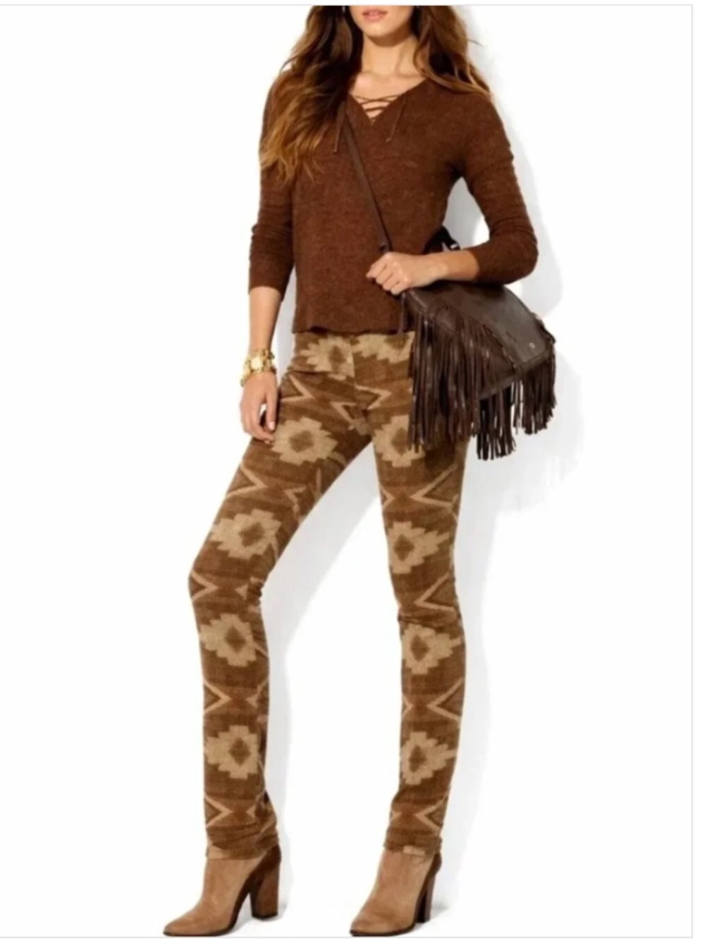 LAUREN RALPH LAUREN Lauren Jeans Co. Southwestern Print Brown Denim Pants Size 6